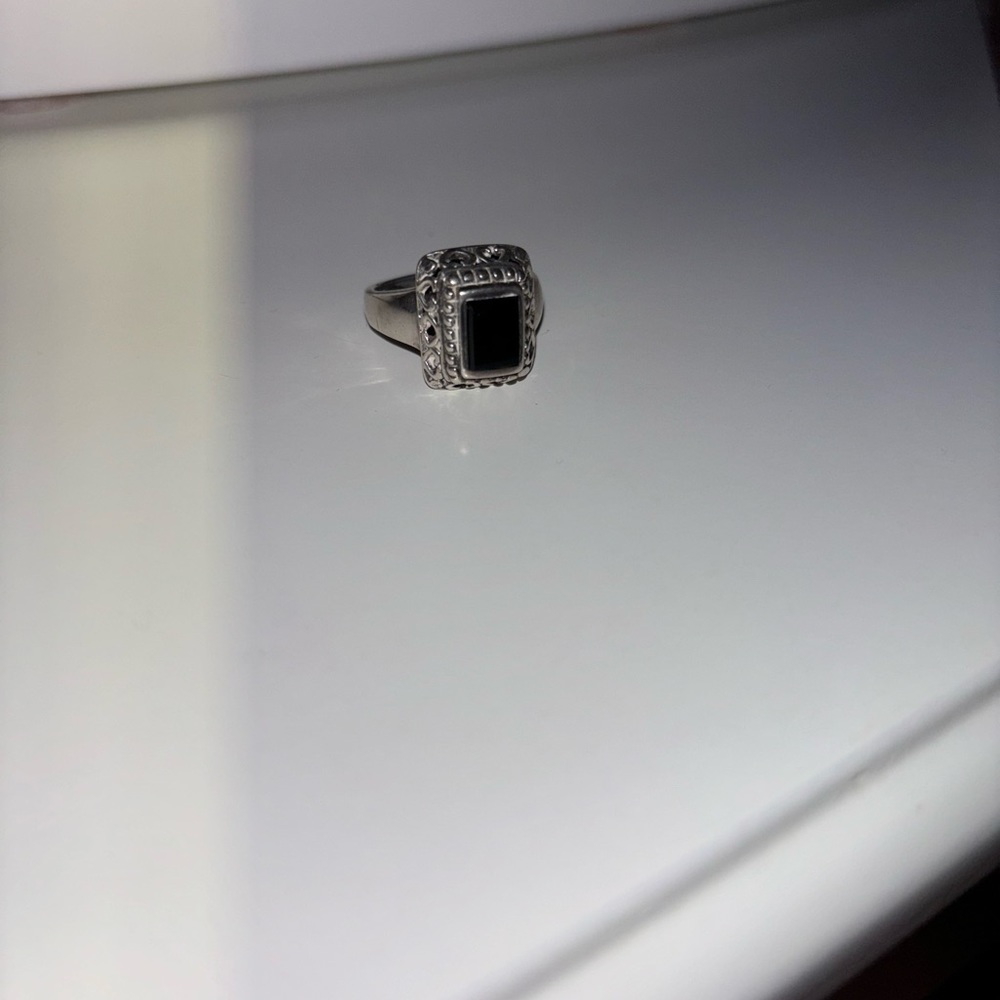 Real silver ring with black stone